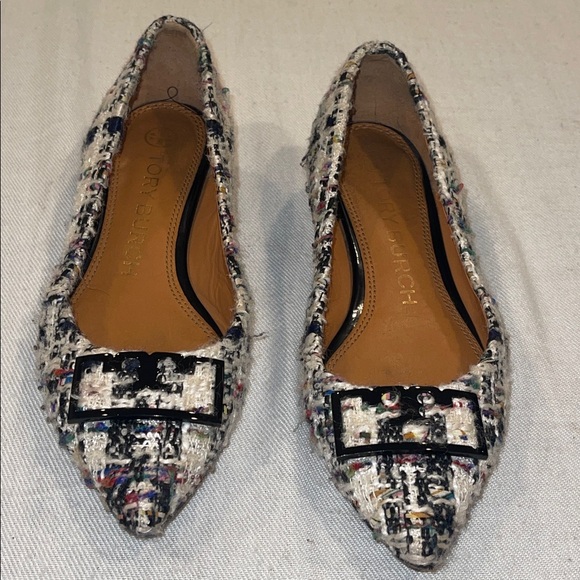 Tory Burch Gigi Tweed Multicolor Pointed Toe Flat Shoe 5.5 M - EUC - Picture 1 of 11